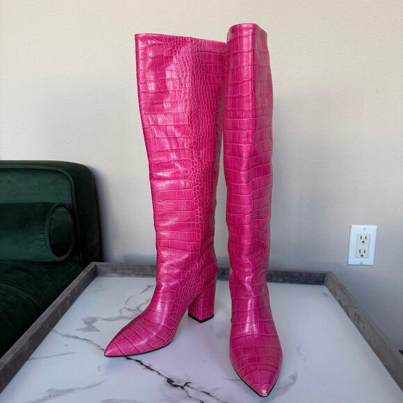 Paris Texas Pink Croc Embossed Leather Knee High Boots Size 38 - Picture 2 of 8